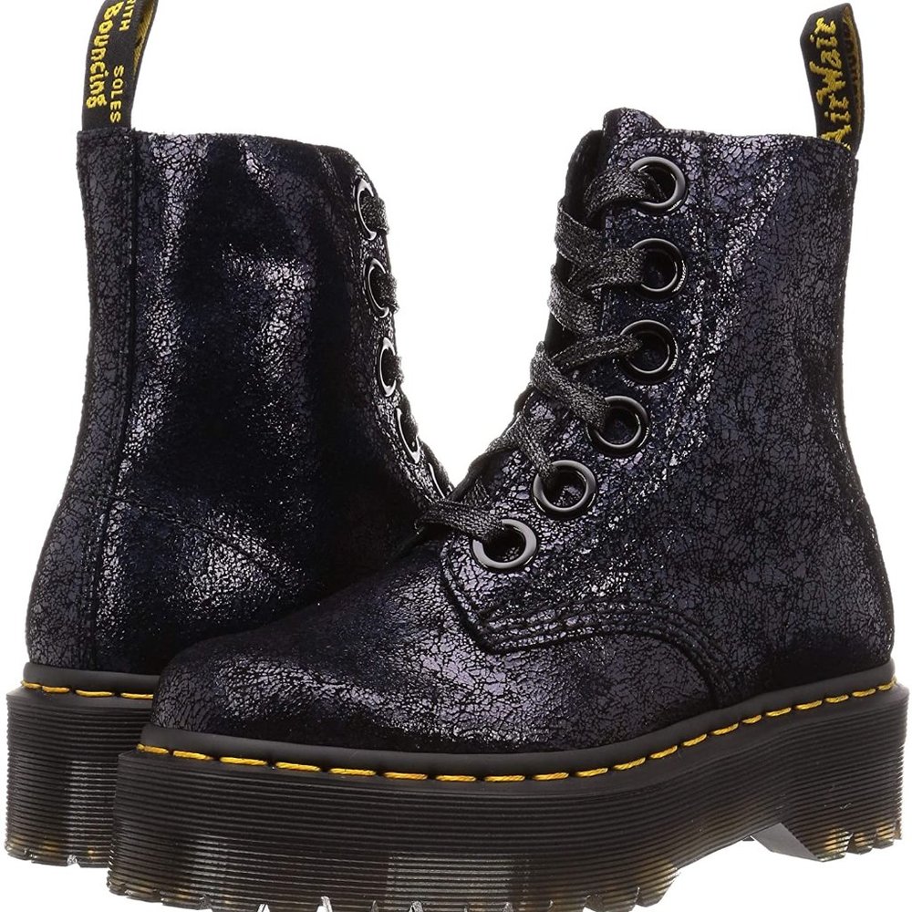 Dr. Martens | Molly Iridescent Crackle Black Boots - Picture 10 of 13